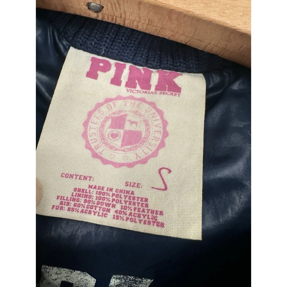 Victoria Secret Pink Trustees Of The University Puffer Vest Navy Blue S Y2K‎ Vtg
